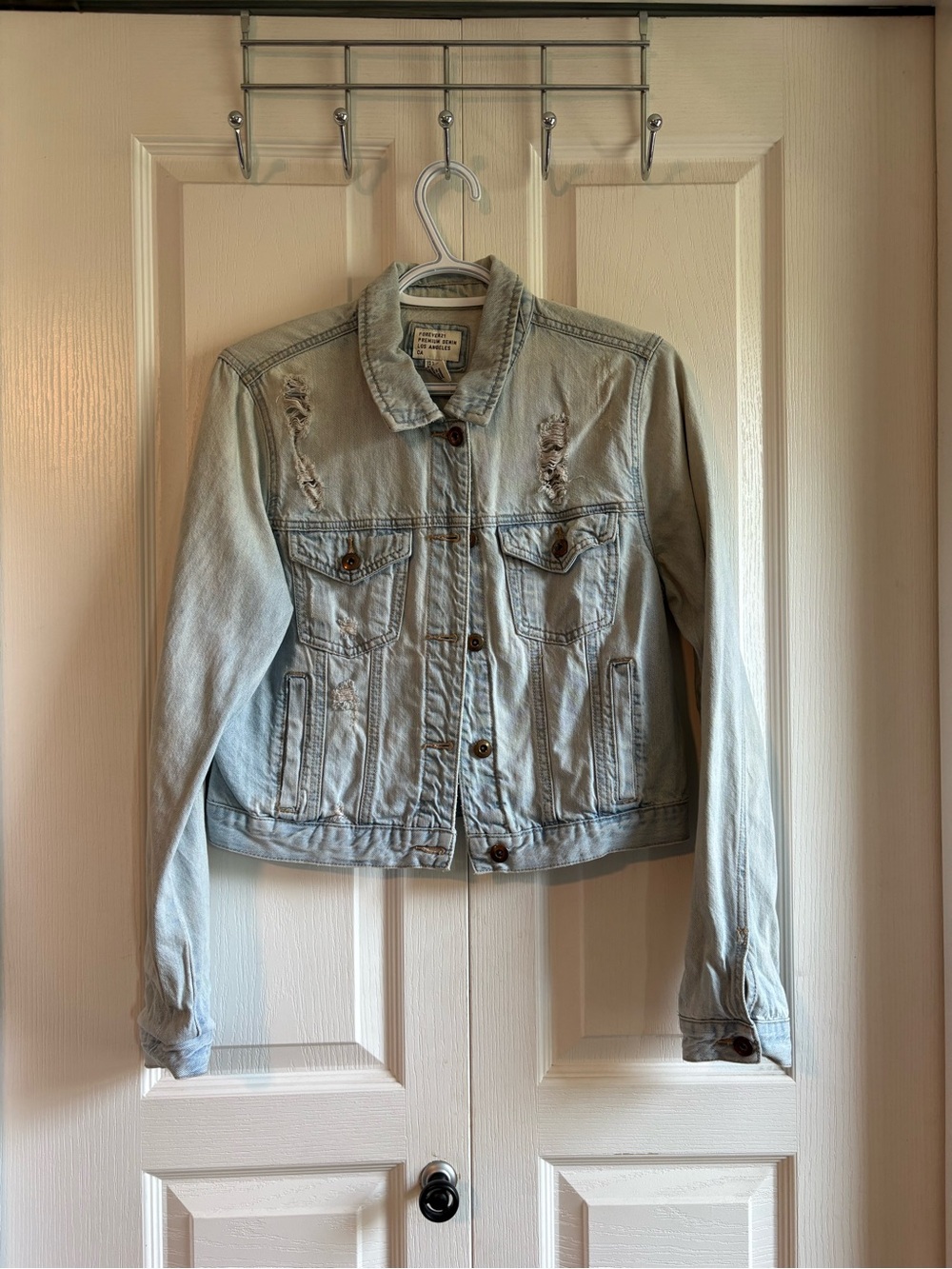 Forever 21 Light Blue Distressed Jean Jacket